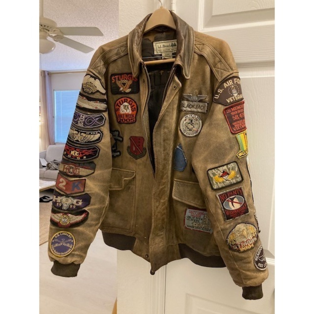 Vintage Veteran/Biker Bomber Jacket LL Bean X Large One Of A Kind